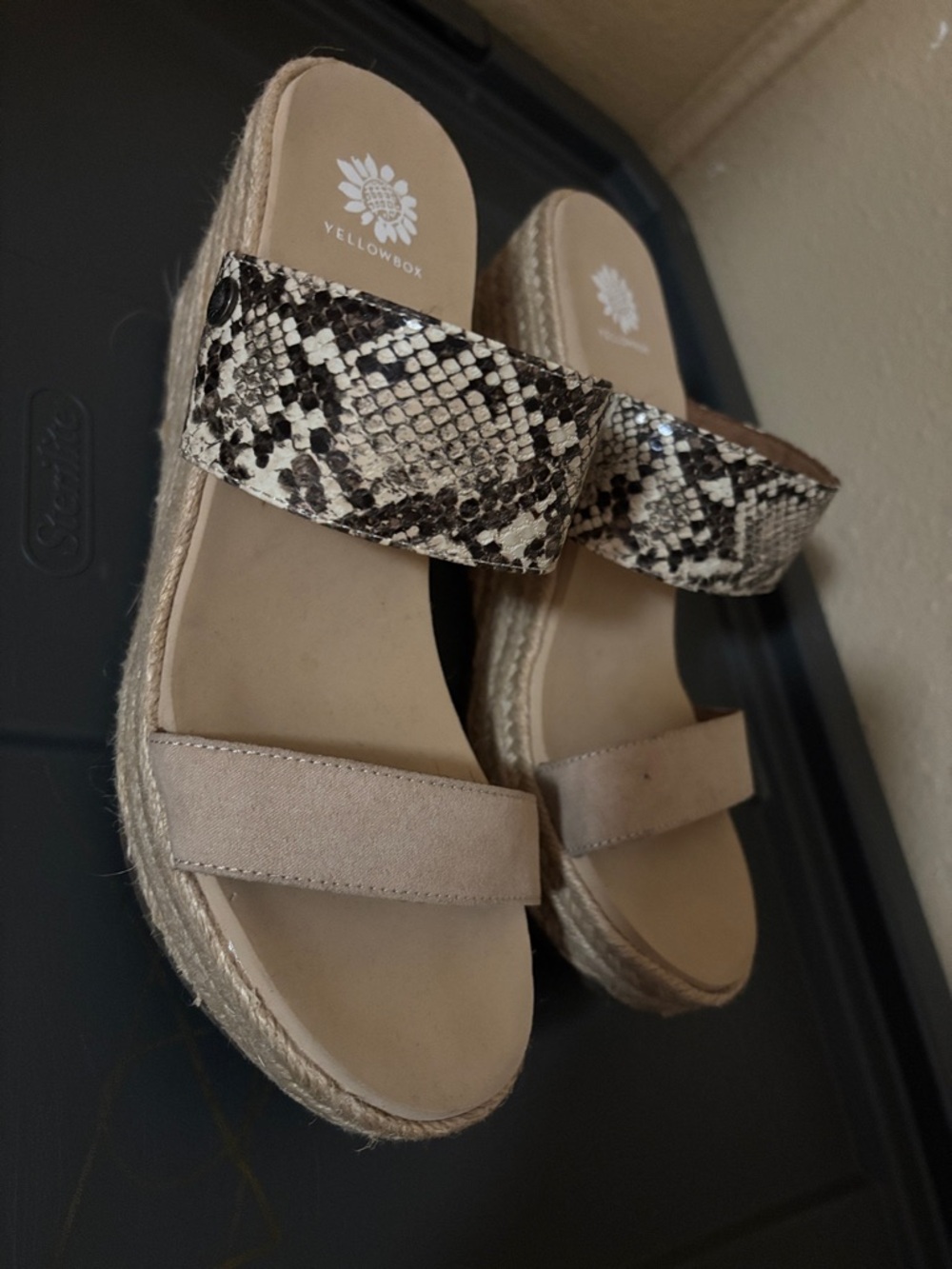 Yellow Box Snake-Print & Beige Espadrille Slide